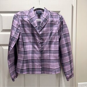 Ann Taylor Purple Plaid 100% Silk Blouse Top Size 6 Elegant Luxury Buttons P8
